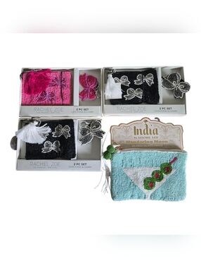 Rachel Zoe Black & Pink Beaded Coin Purse Set Bow Charms India Wandering Moon